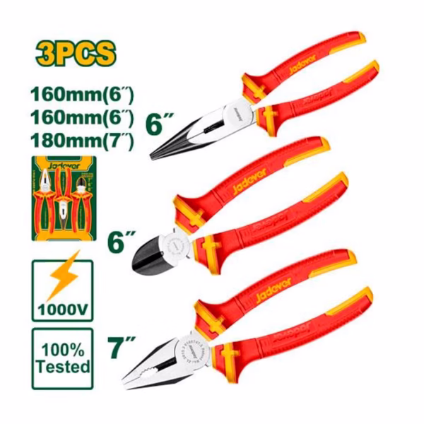 Kit Pinzas aisladas 3 piezas: Pinza universal 7", Pinza de punta larga 6", Alicates de corte diagona - Image 2