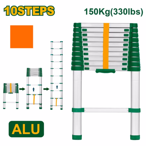 ESCALERA TELESCÓPICA - ESCALONES: 10 - ALUMINIO - ALTURA MÁX. EXTENDIDA: 3200MM - MÁX. CARGA: 150KG( - Image 2