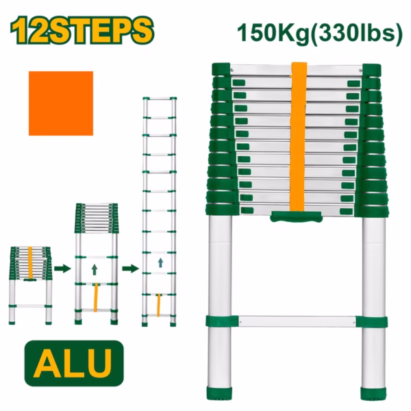 ESCALERA TELESCÓPICA - ESCALONES: 12 - ALUMINIO - ALTURA MÁX. EXTENDIDA: 3800MM - MÁX. CARGA: 150KG( - Image 2