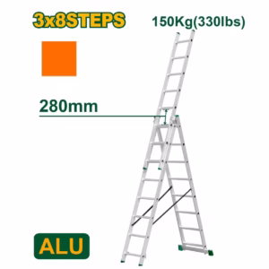 ESCALERA EXTENSIBLE DE 3 TRAMOS - ESCALONES: 3X8 - ALUMINIO - ALTURA EXTENDIDA: 5080 MM - ALTURA CER