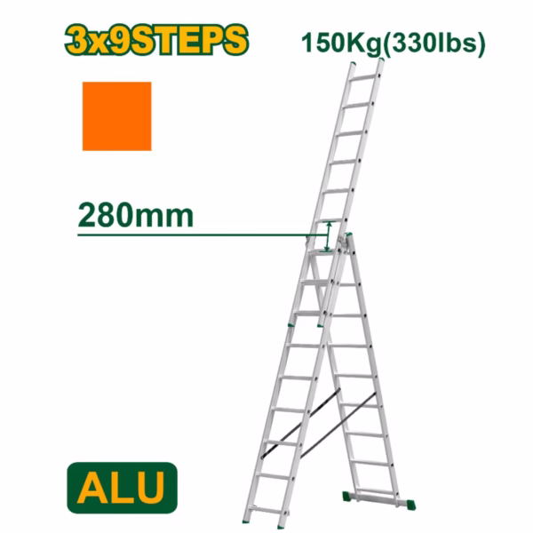 ESCALERA EXTENSIBLE DE 3 TRAMOS - ESCALONES: 3X9 - ALUMINIO - ALTURA EXTENDIDA: 5920 MM - ALTURA CER - Image 2