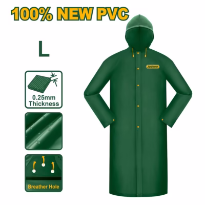 CHUBASQUERO - TALLA L - LONGITUD: 120CM - ESPESOR: 0,25MM - 100% PVC NUEVO - RESISTENTE AL AGUA - VE