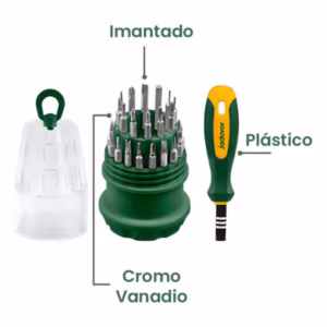 KIT DE DESTORNILLADORES DE PRECISIÓN 31 EN 1 - ACERO CR-V - MANGO SUAVE + 30 PUNTAS DE 4 X 28MM: 7 S