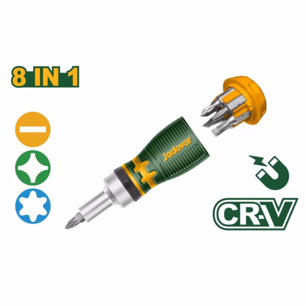 KIT DE DESTORNILLADOR CRICKET 8 EN 1 - ACERO CR-V - 1 MANGO CRICKET + 7 PUNTAS DE DESTORNILLADOR DE