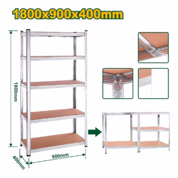 ESTANTES DE ALMACENAMIENTO AJUSTABLES: 5 NIVELES - 900 X 400 X 1800MM - CAPACIDAD DE CADA ESTANTE 17 - Image 2