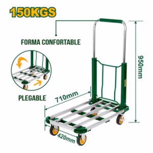 CARRETILLA DE MANO DE PLATAFORMA PLEGABLE -  CILINDRO DE ALUMINIO - BASE DE ACERO 150KG - 710 X 420